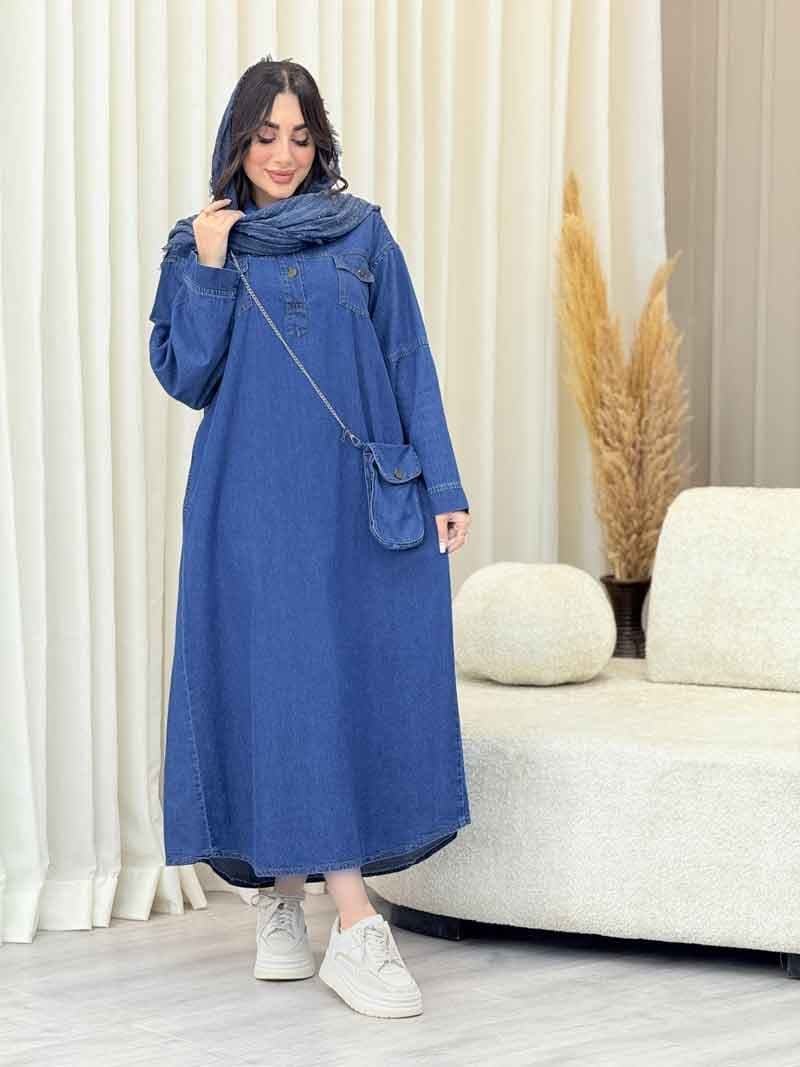 پیراهن جین کیف دار کد 6077 — تصویر ۶