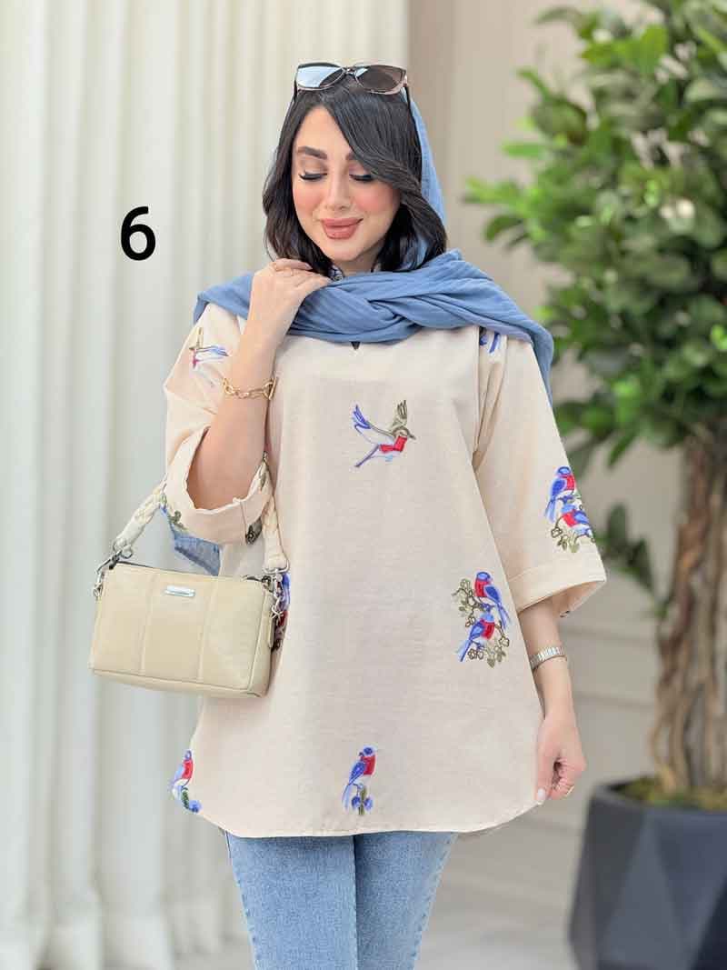 مانتو لینن جلو بسته طرح دار کد 6364