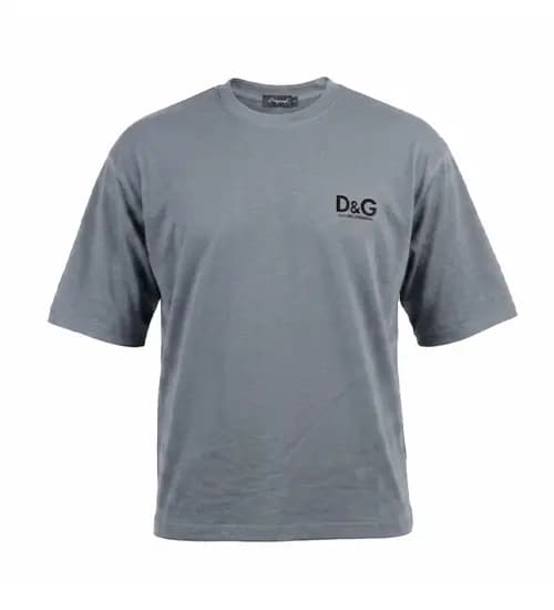 تیشرت D&G یقه گرد مردانه طوسی مچینست طرح دار مدل 50303