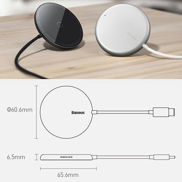 شارژر بی سیم باسئوس مدل Simple Mini Magnetic Wireless Charger WX01-JKF — تصویر ۳