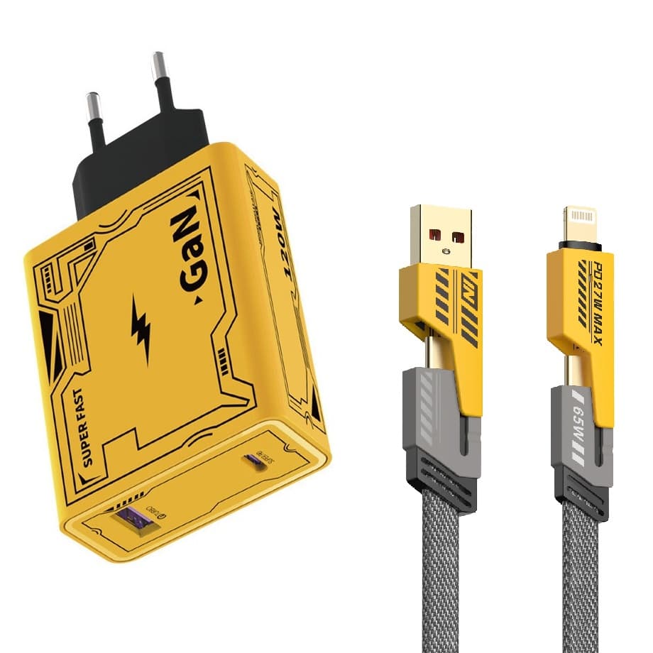 شارژر دیواری 120 وات مدل HX111-A+C به همراه کابل تبدیل USB / USB-C به لایتنینگ / USB-C