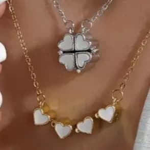 گردنبند و آویز زنانه و دخترانه آبکاری نقره طرح گل شبدر مگنتی ضد حساسیت رنگ کاملا ثابت کد amp