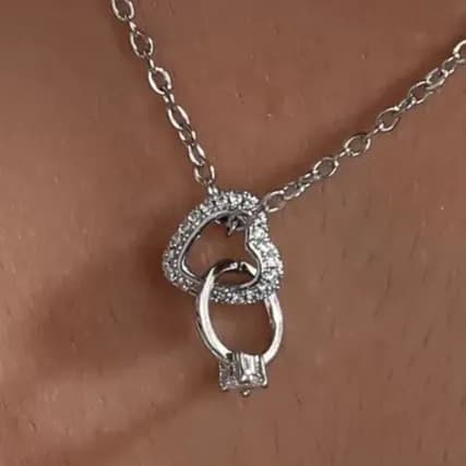 گردنبند و آویز زنانه و دخترانه آبکاری نقره طرح قلب با آویز حلقه ضد حساسیت رنگ کاملا ثابت کد amp
