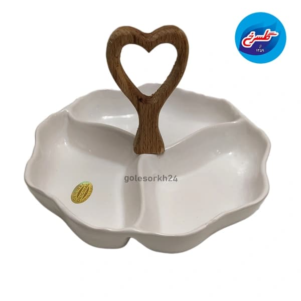 اردوخوری سرامیکی طرح گل دسته چوبی