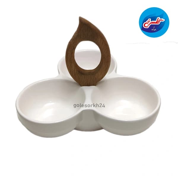 اردوخوری سرامیکی طرح دایره دسته چوبی