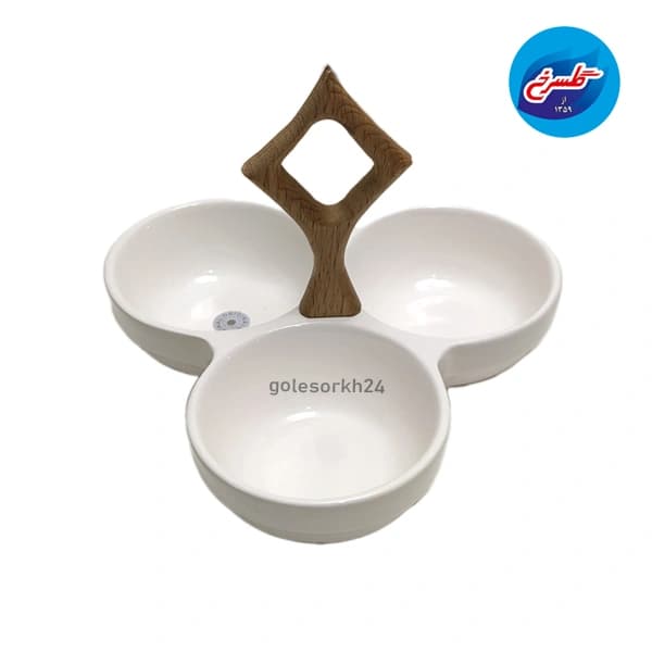 اردوخوری سرامیکی طرح دایره دسته چوبی — تصویر ۲