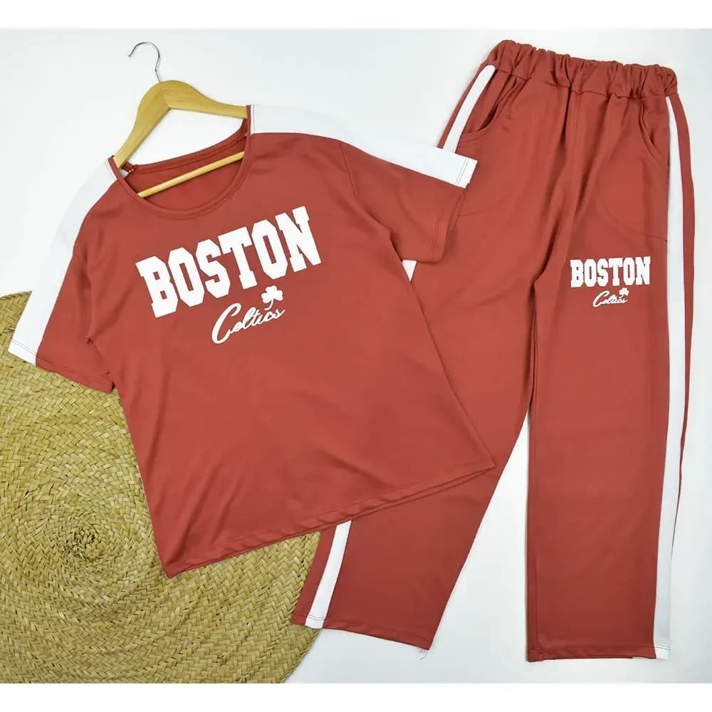 ست تیشرت و شلوار زنانه طرح BOSTON کد 11740 فری سایز