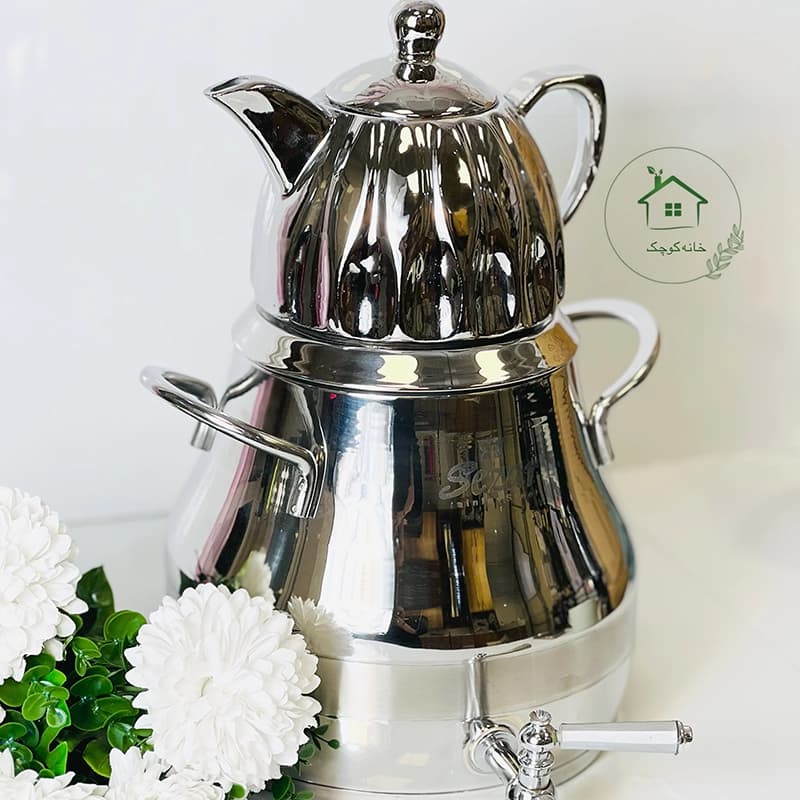کتری قوری کف چدن ترک نقره ای
