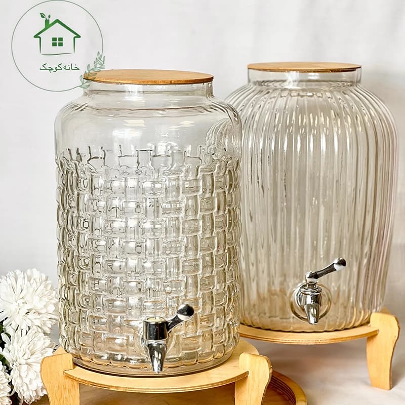 کلمن تمام شیشه ای پایه چوب 7لیتری