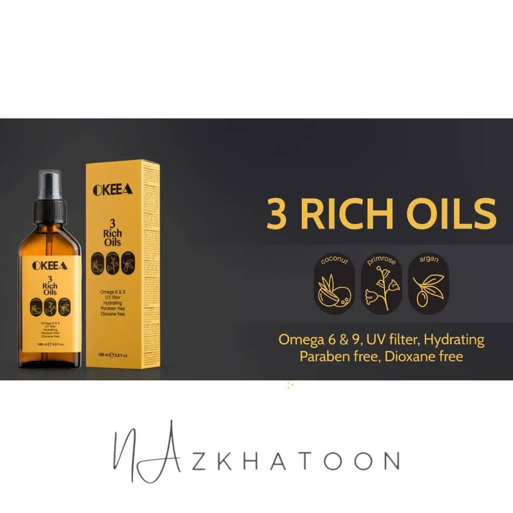 روغن سه‌گانه تقویتی مو اکیا 50میل | OKEEA 3 Rich Oil Hair Elixir — تصویر ۲
