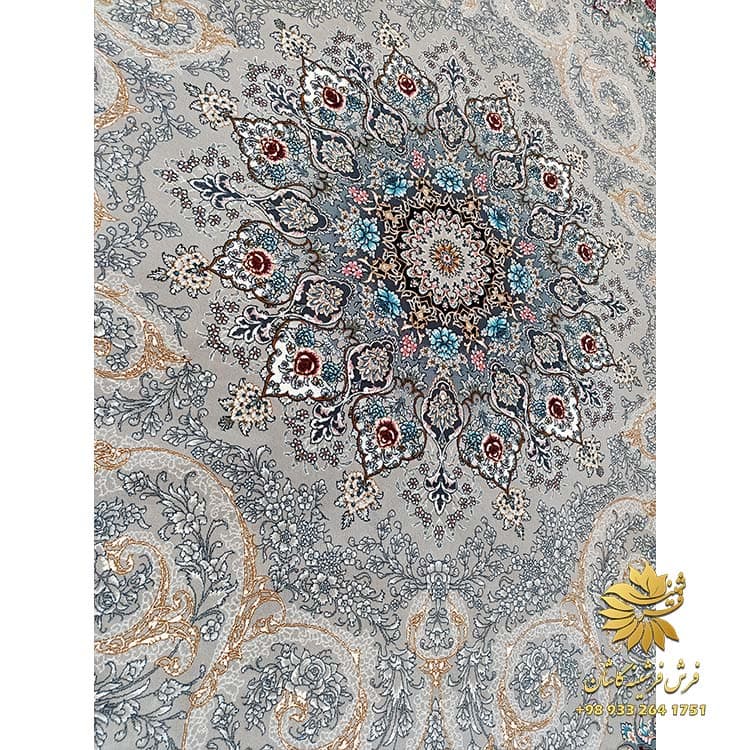 فرش جدید طوسی طلایی 700 شانه طرح تبسم — تصویر ۳