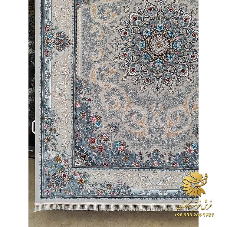 فرش جدید طوسی طلایی 700 شانه طرح تبسم — تصویر ۲