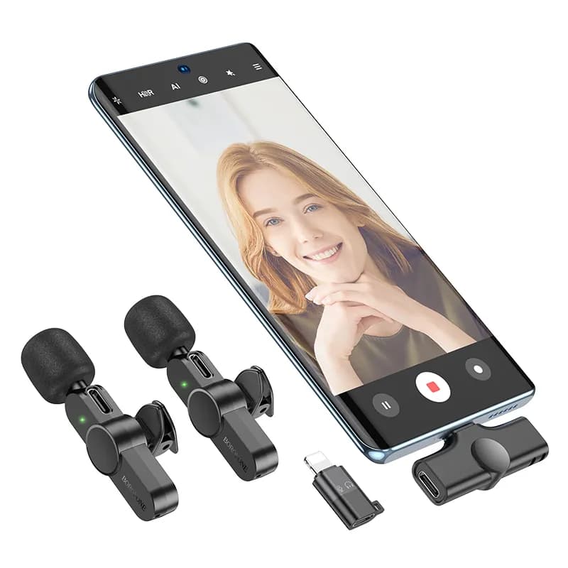 میکروفون بی سیم دو کاره بروفون مدل BFK12 با سری لایتنینگ و تایپ سی — تصویر ۷
