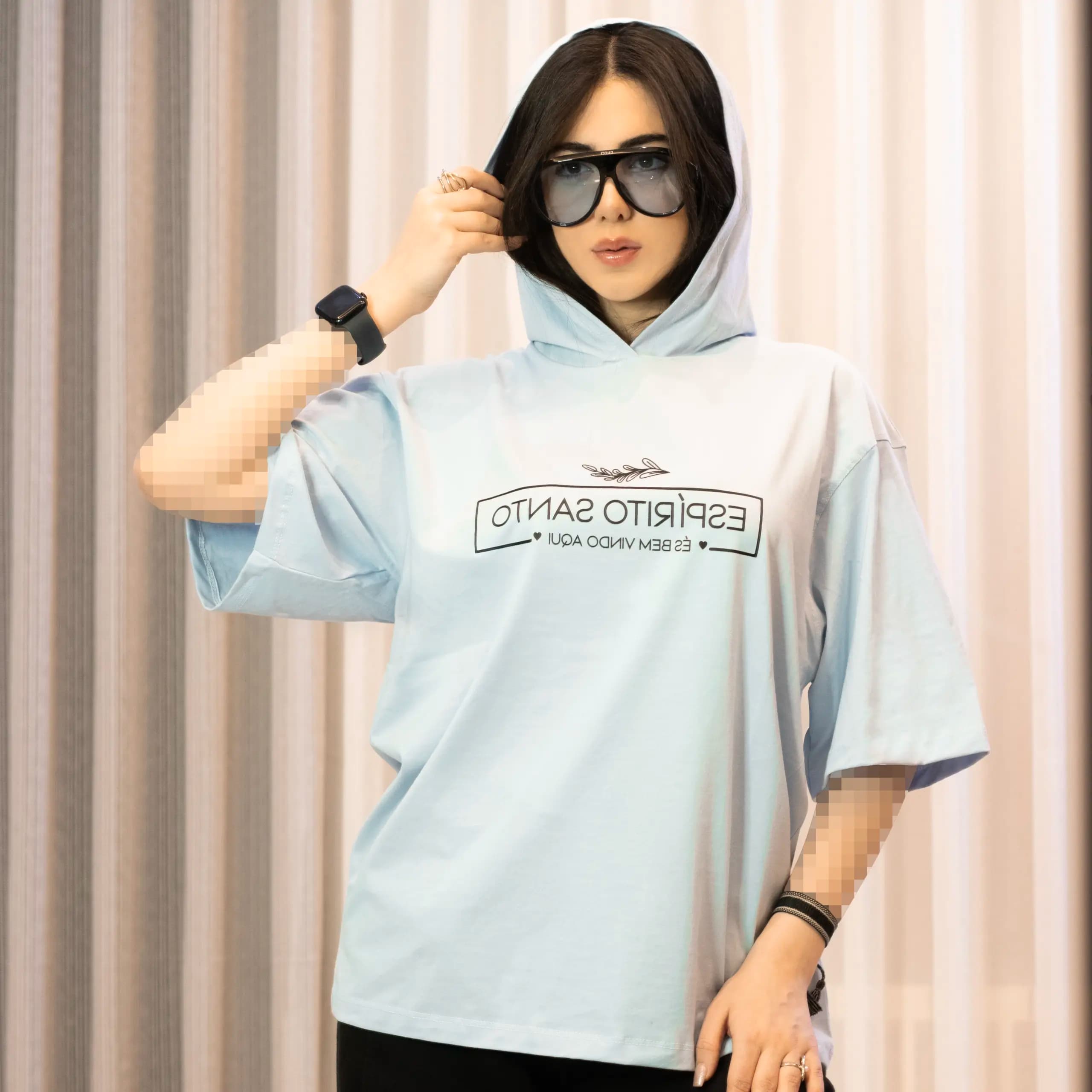 تیشرت باکسی کلاهدار زنانه مدل wct009
