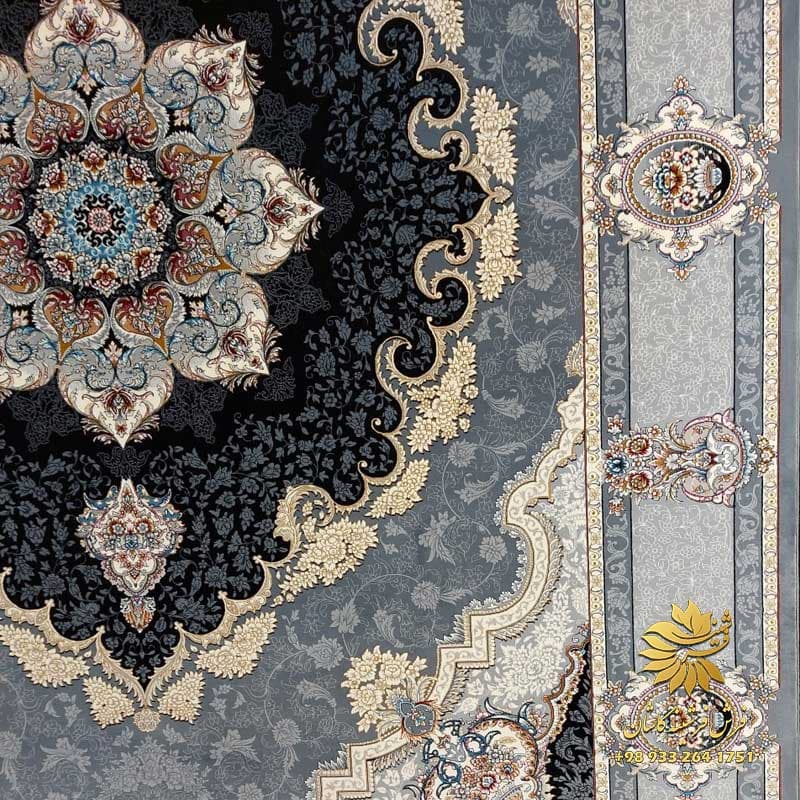 فرش 700 شانه سرمه ای طلاکوب طرح کرشمه — تصویر ۵