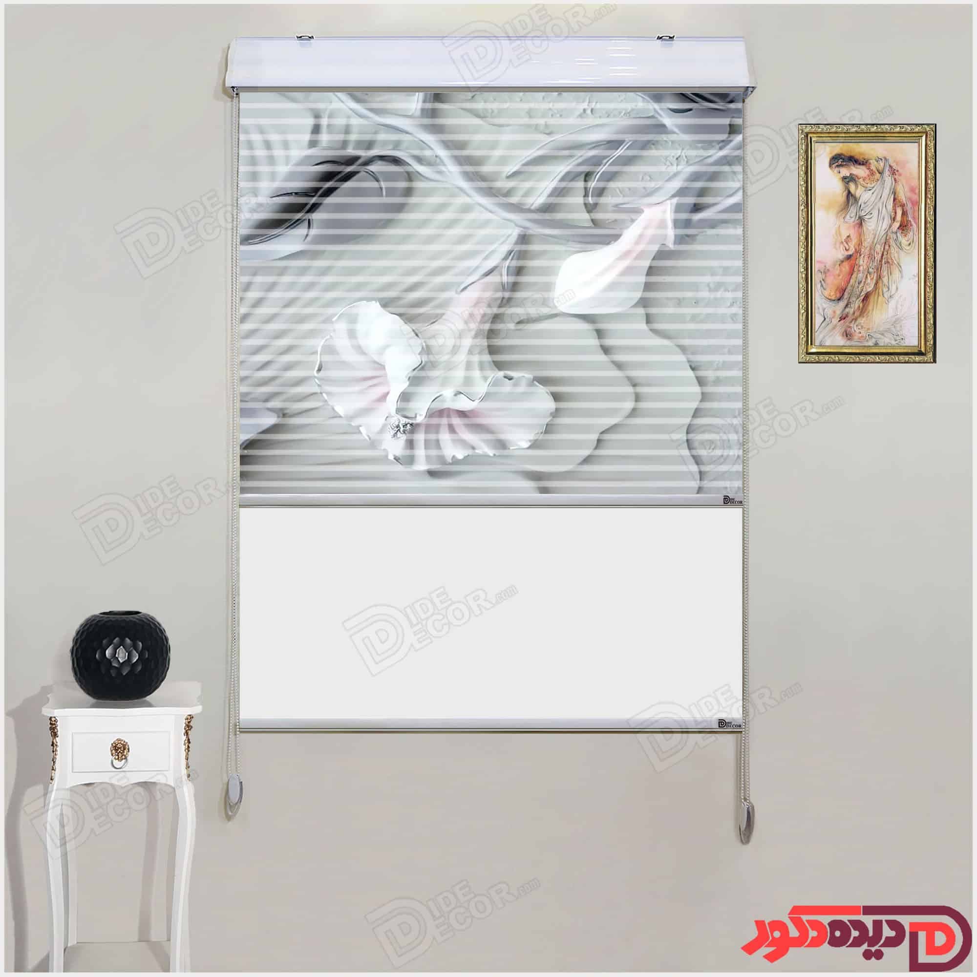 پرده زبرا دومکانیزم تصویری چاپی گل شیپوری کد AZD-75 — تصویر ۲