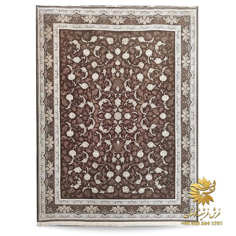 فرش قهوه ای جدید طلاکوب طرح پریماه 1200 شانه