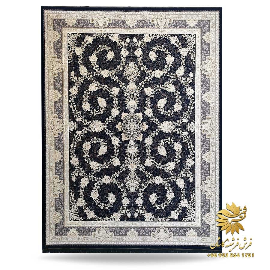 فرش 1200 شانه افشان کاشان طرح سوگل سرمه ای