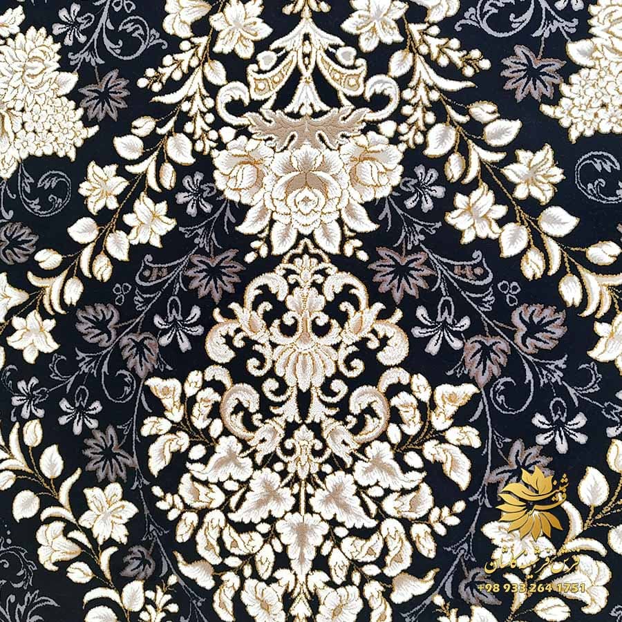 فرش 1200 شانه افشان کاشان طرح سوگل سرمه ای — تصویر ۴