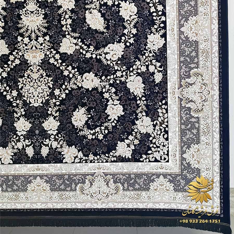 فرش 1200 شانه افشان کاشان طرح سوگل سرمه ای — تصویر ۳