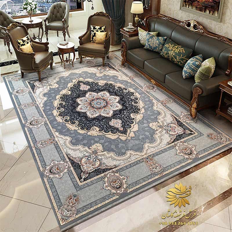 فرش 700 شانه اکرولیک طرح کرشمه دودی