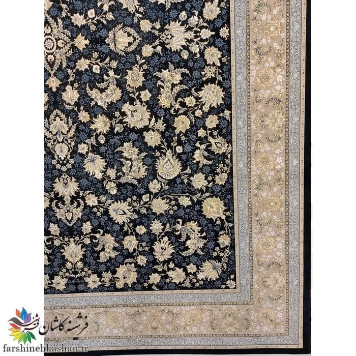 فرش جدید 700 شانه طلاکوب طرح فرنوش زمینه سرمه ای — تصویر ۳