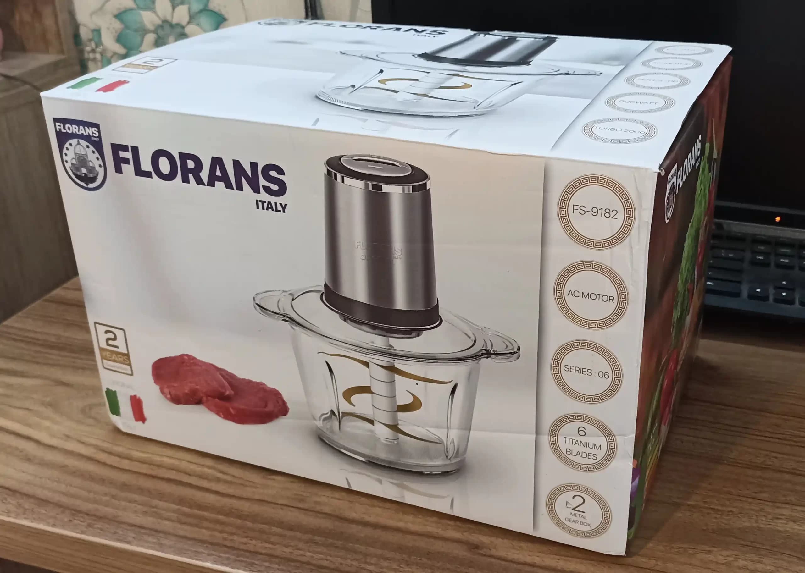 خردکن برقی 3 لیتری 600 وات 10 تیغه فلورانس مدل FS-9182CH ساخت ایتالیا — تصویر ۳