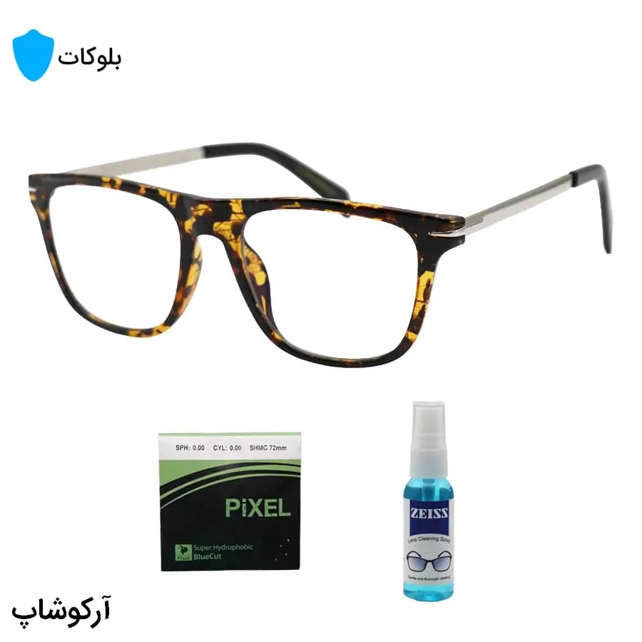 عینک بلوکات با فریم شکل مربعی، رنگ هاوانا، برند دیوید بکهام و لنز بلوکات ژاپنی برند Pixel مدل DB1306