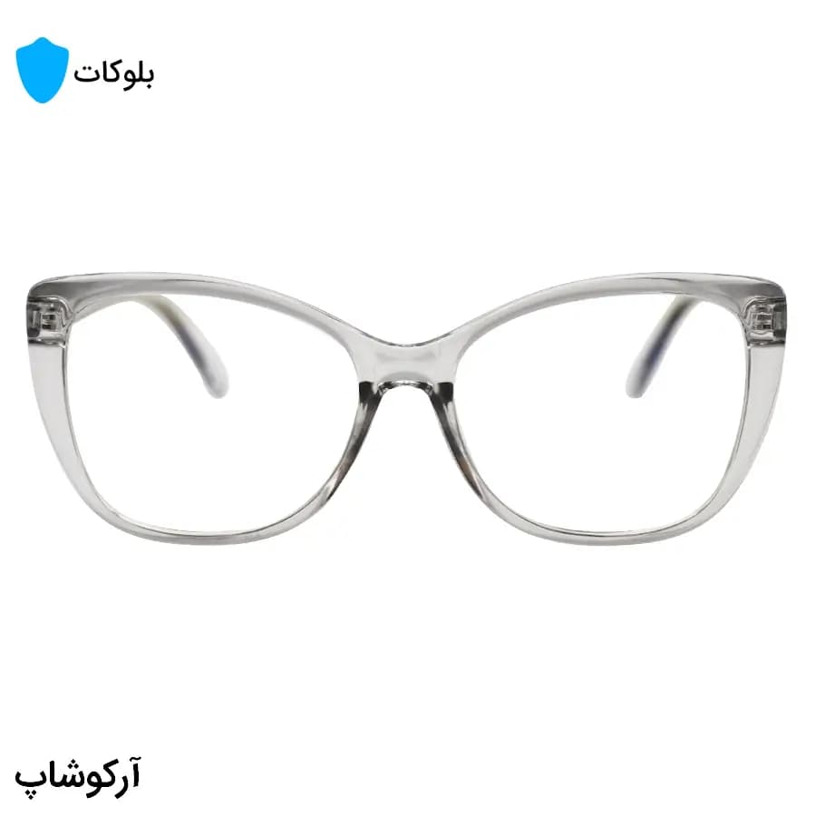 عینک زنانه با فریم طوسی رنگ، شکل چشم گربه‌ای، از جنس کائوچو و لنز بلوکات مدل 20388 — تصویر ۳