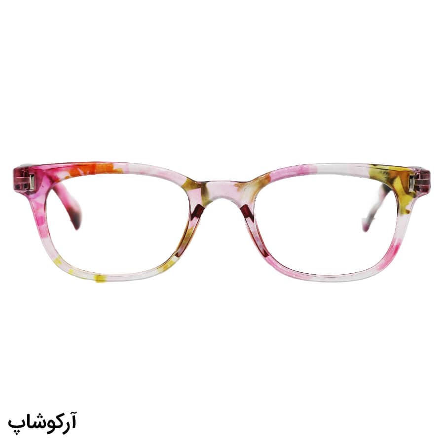 عینک مطالعه نمره +1.50 نزدیک بین با فریم صورتی (به همراه قاب و دستمال)، دسته فنری مدل TJ3184 — تصویر ۲