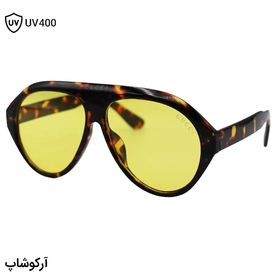 عینک دید در شب ترند گوچی با فریم شکل خلبانی، رنگ هاوانا و لنز زرد رنگ مدل ZN3607