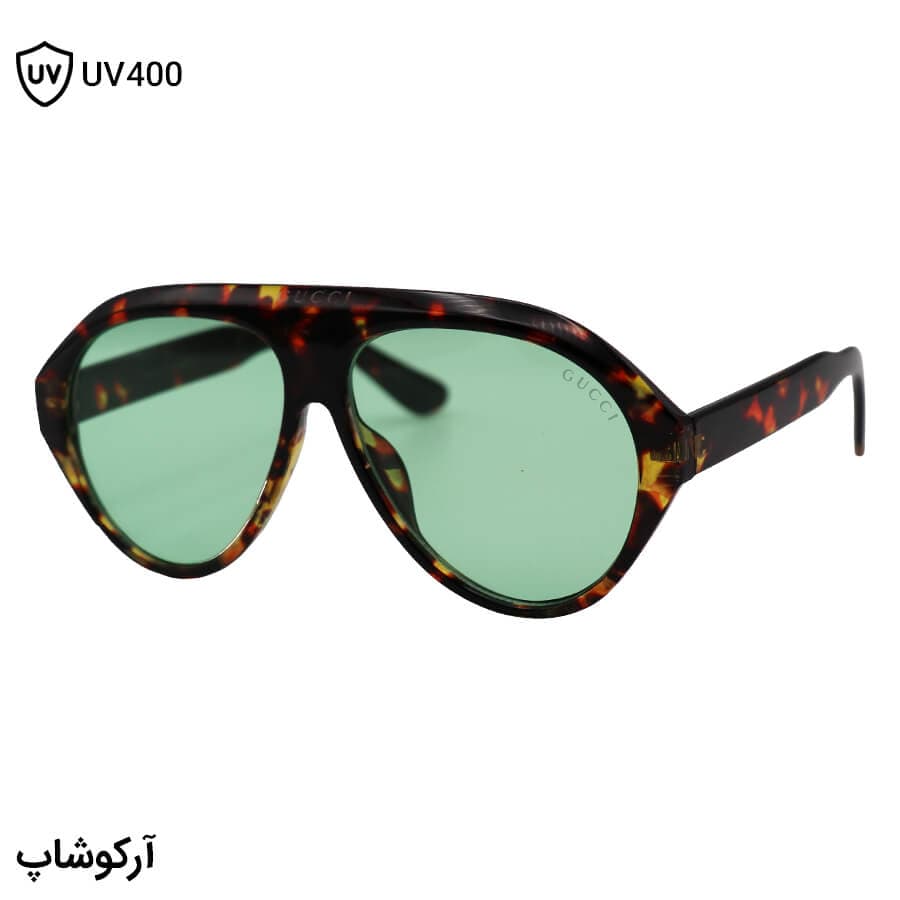 عینک دید در شب ترند گوچی با فریم شکل خلبانی، رنگ هاوانا و لنز سبز رنگ مدل ZN3607