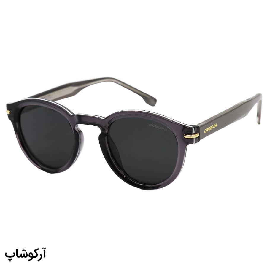 عینک آفتابی پلاریزه دسته سیم، کاررا با فریم گرد طوسی رنگ، لنز دودی مدل P581006