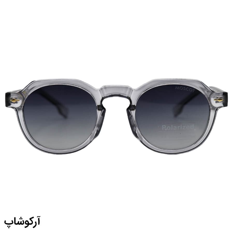 عینک آفتابی پلاریزه Moscot با فریم گرد، رنگ سفید، دسته سیمدار و لنز دودی سایه روشن مدل P1209 — تصویر ۱۰