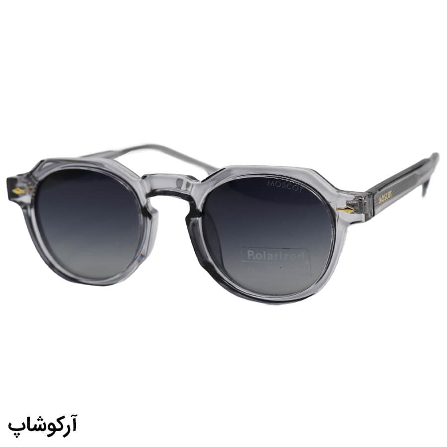 عینک آفتابی پلاریزه Moscot با فریم گرد، رنگ سفید، دسته سیمدار و لنز دودی سایه روشن مدل P1209 — تصویر ۹