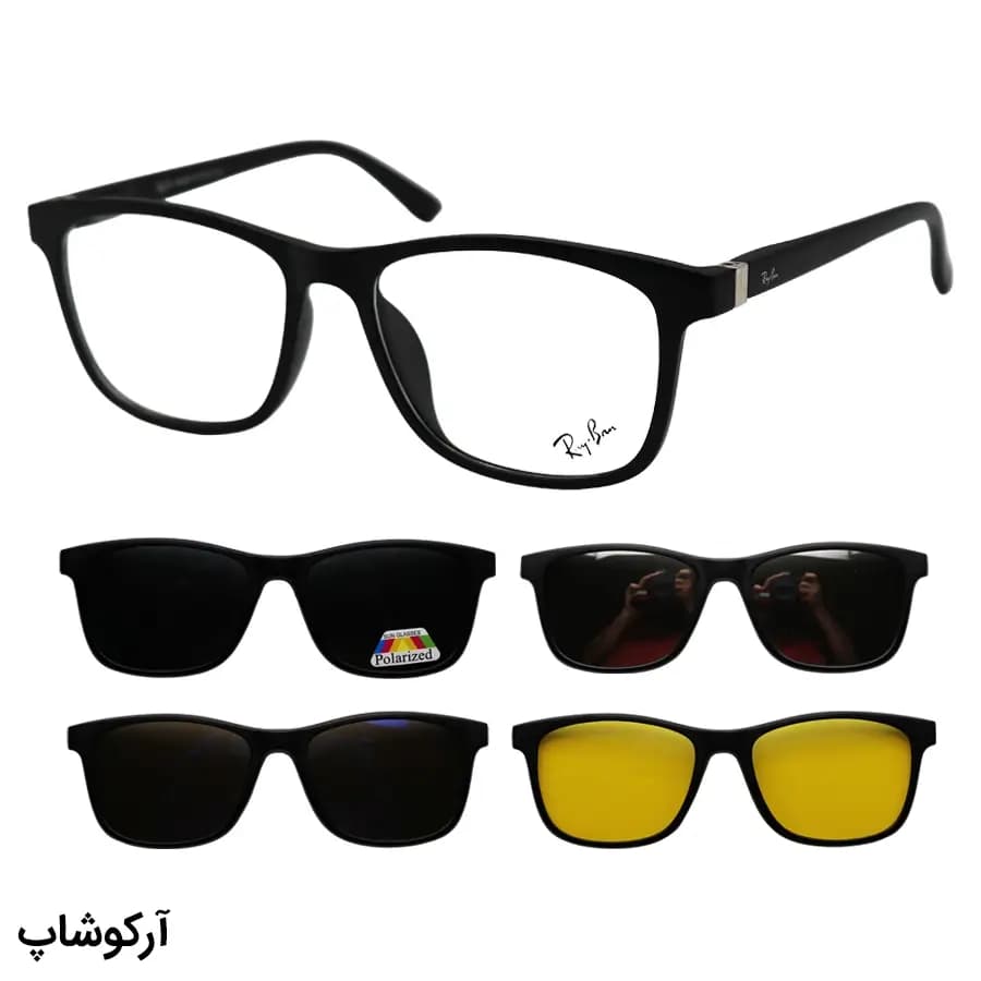 عینک طبی 4 کاوره با فریم مستطیلی شکل، رنگ مشکی مات، از جنس کائوچو و لولا فنردار Ray-Ban مدل TR2267