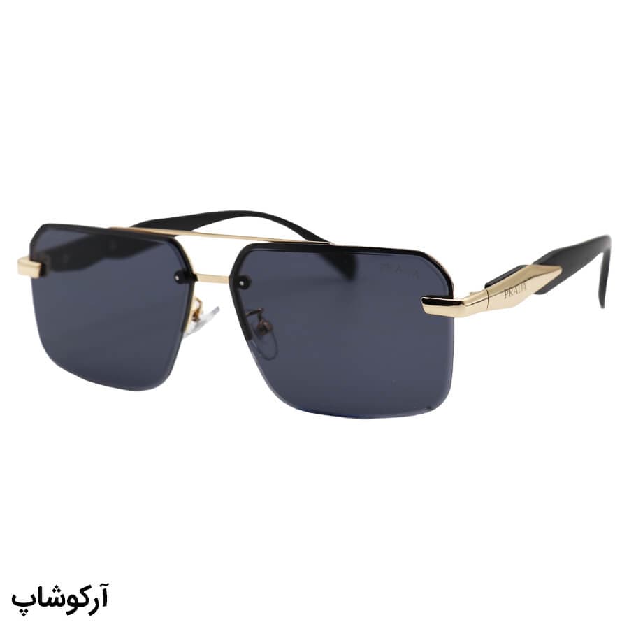 عینک آفتابی PRADA مستطیلی با فریم مخفی، دسته مشکی رنگ و لنز دودی تیره مدل WH4054