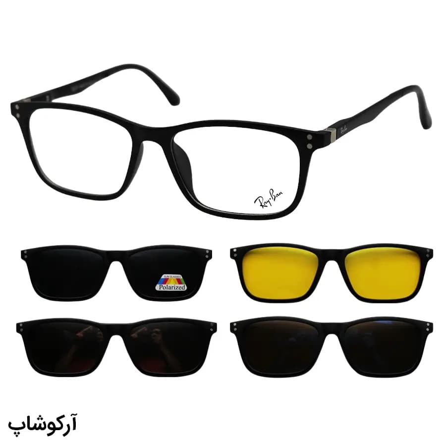 عینک طبی 4 کاوره با فریم مستطیلی باریک، رنگ مشکی مات، از جنس کائوچو و لولا فنردار Ray-Ban مدل TR2286
