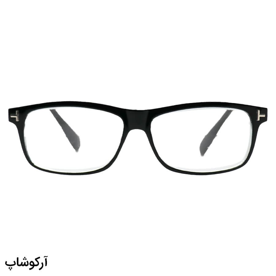 عینک مطالعه عدسی شیشه نزدیک بین نمره +2.25 با فریم مستطیلی، رنگ مشکی (بهمراه قاب و دستمال) مدل 12835 — تصویر ۲