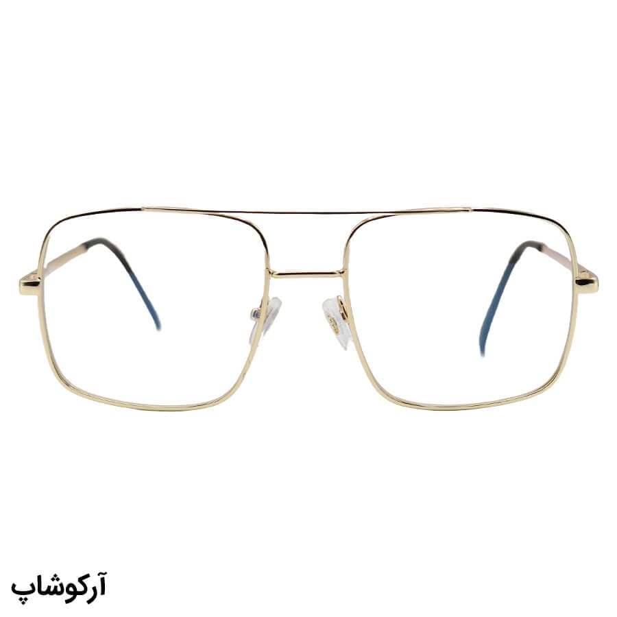 عینک برند پلیس با فریم طلایی رنگ، مربعی شکل و دسته فنری (لنز بلوکات و UV400) مدل 7032 — تصویر ۲