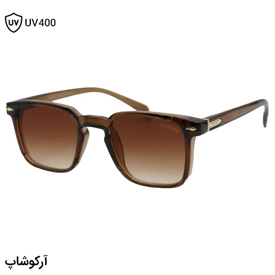 عینک آفتابی Moscot با فریم مربعی شکل، رنگ قهوه‌ای براق و عدسی قهوه‌ای سایه روشن مدل 6019