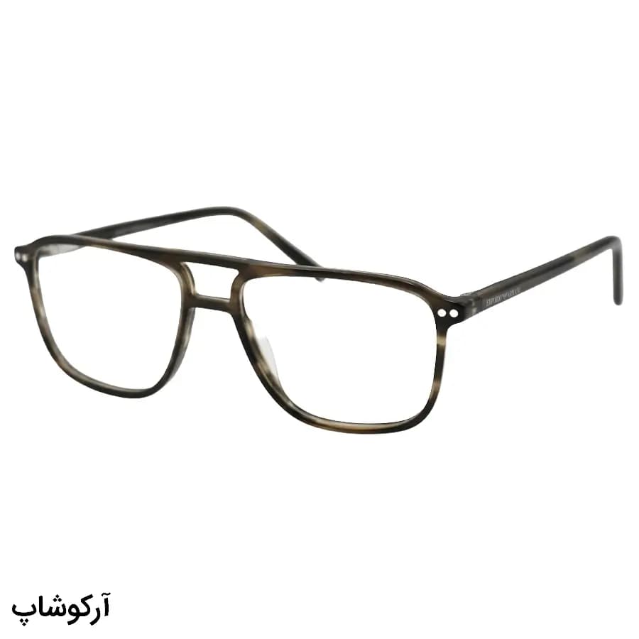 عینک طبی تک کاوره EMPORIO ARMANI با فریم رنگ قهوه‌ای براق، شکل خلبانی، دسته سیم‌دار و کاور قهوه‌ای تیره و پلاریزه مدل OLD025A — تصویر ۴