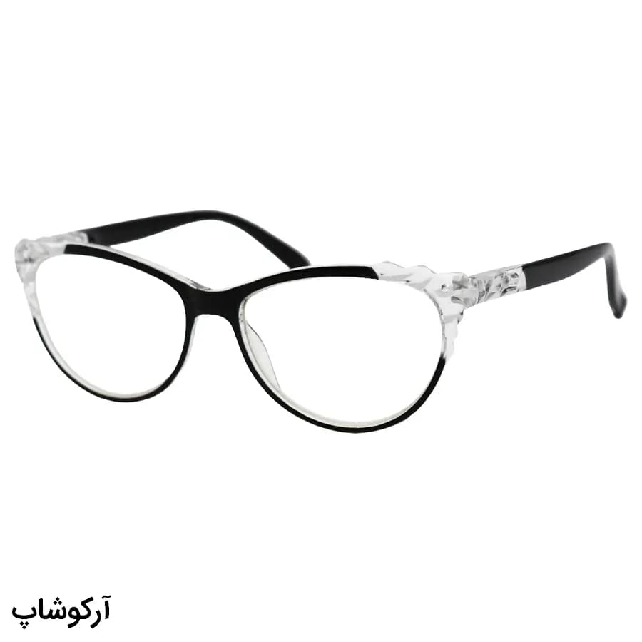 عینک مطالعه نزدیک بین نمره +2.75 به همراه قاب و دستمال، شکل چشم گربهای و دسته فنردار مدل FB9155