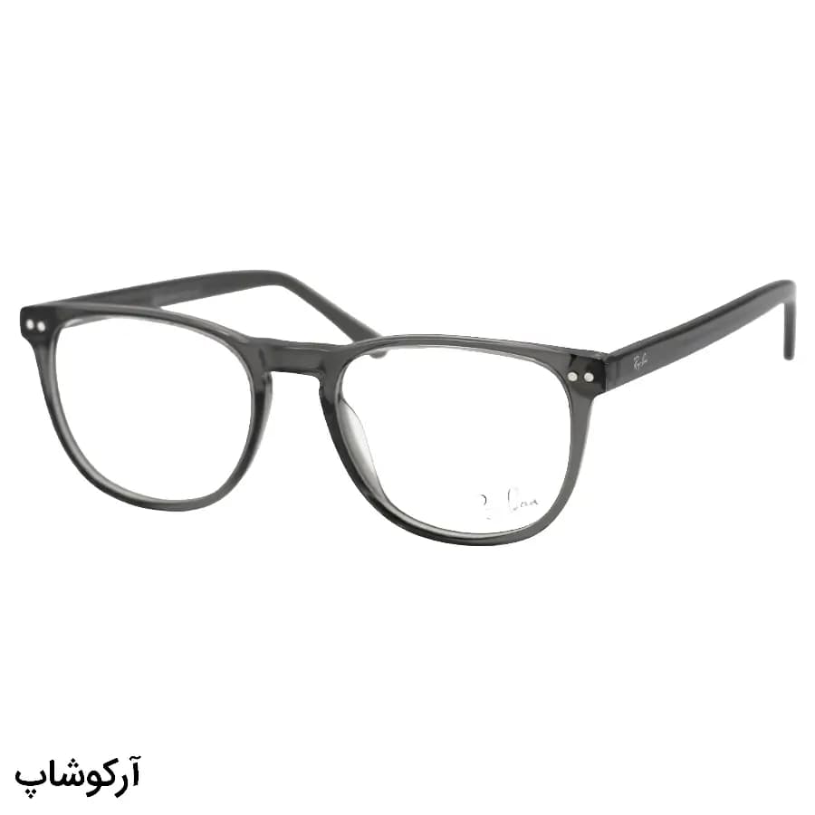 عینک طبی تک کاوره Ray-Ban با فریم رنگ طوسی براق، شکل مربعی، دسته سیمدار، لولا فنردار و کاور دودی تیره و پلاریزه مدل OLD010A — تصویر ۴