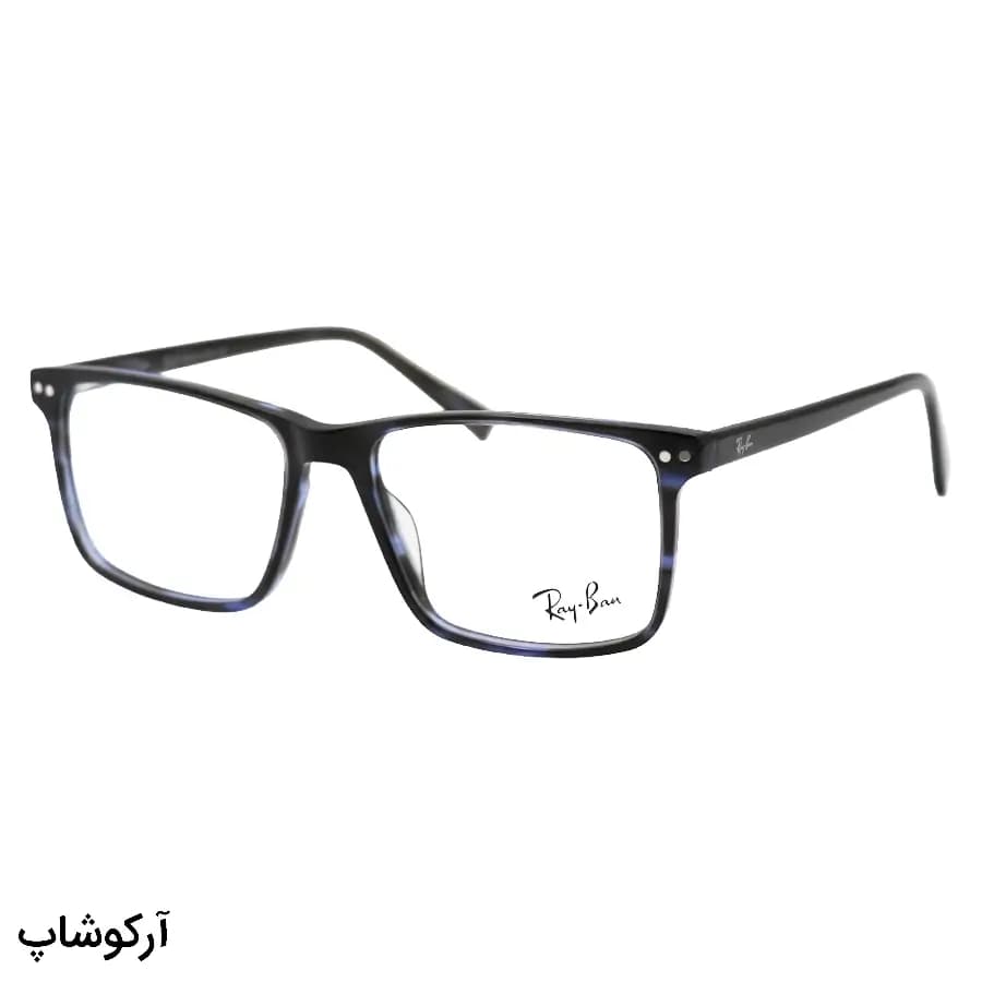 عینک طبی تک کاوره Ray-Ban با فریم آبی رنگ، شکل مستطیلی، دسته سیم‌دار، طوسی رنگ، لولا فنری و کاور دودی تیره و پلاریزه مدل OLD023A — تصویر ۴