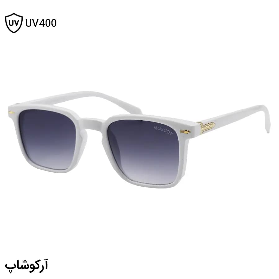 عینک آفتابی Moscot با فریم مربعی شکل، رنگ سفید براق و لنز دودی سایه روشن مدل 6019