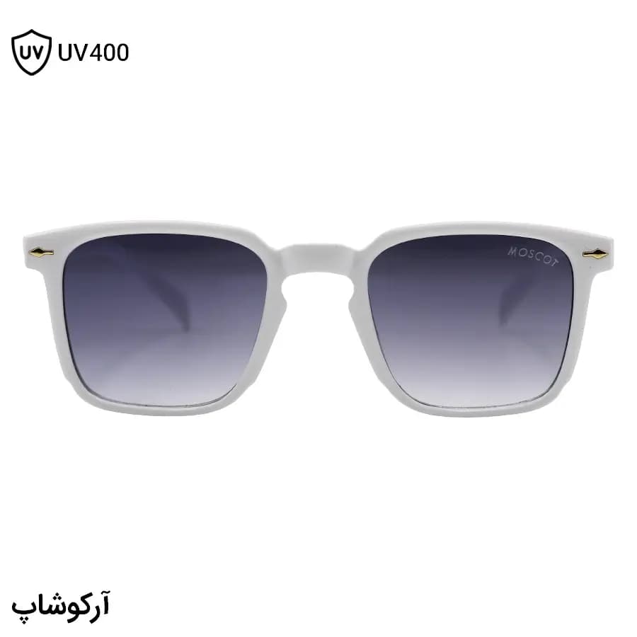 عینک آفتابی Moscot با فریم مربعی شکل، رنگ سفید براق و لنز دودی سایه روشن مدل 6019 — تصویر ۳