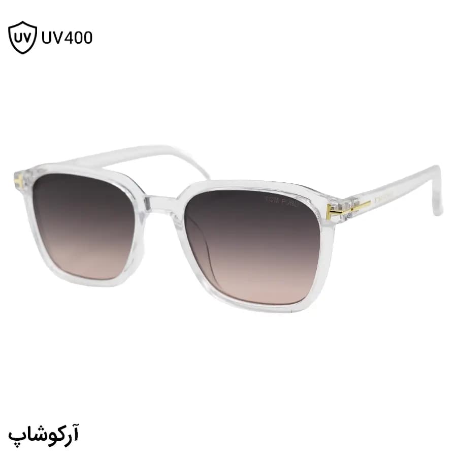 عینک آفتابی Tom Ford با فریم بی‌رنگ (شفاف)، مربعی شکل و لنز قهوه‌ای هایلایت مدل 2809