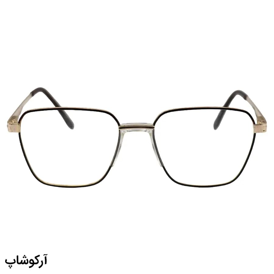 فریم عینک طبی با فریم رنگ طلایی و قهوه‌ای، شکل چندضلعی، از جنس فلزی و لولا فنردار مدل 2205 — تصویر ۳