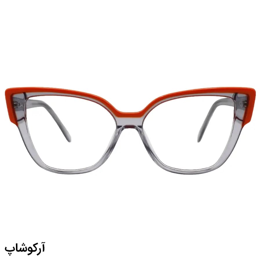 عینک طبی زنانه Fendi با فریم نارنجی و طوسی، شکل چشم گربه‌ای، از جنس استات و دسته رنگ طوسی و سیم‌دار و لولا فنری مدل LJ9016 — تصویر ۳